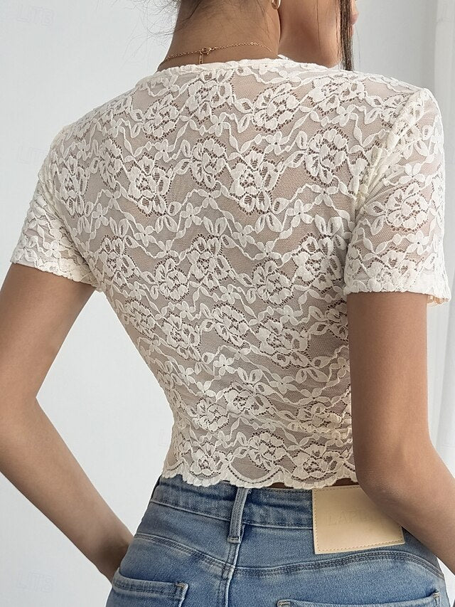 Women's Blouse Lace Tops Lace Plain Stylish Sexy Classic