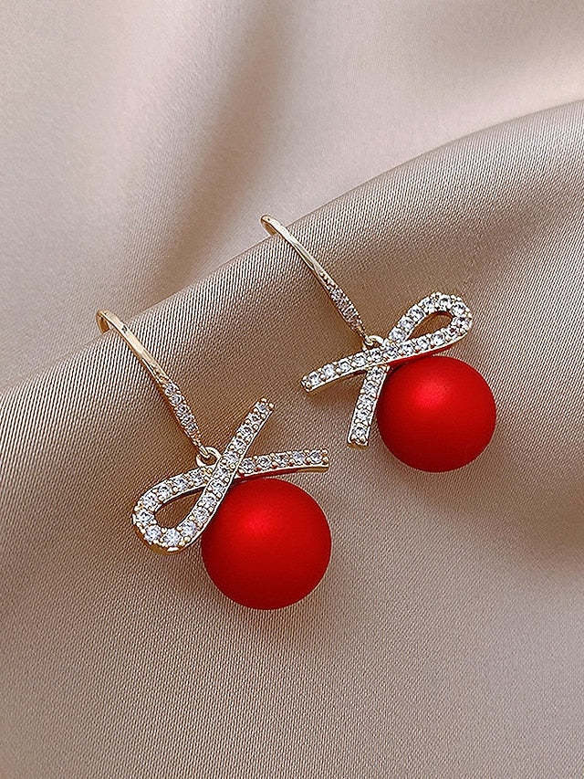 Women's Christmas Pearl with Rhinestone and Earrings Bow