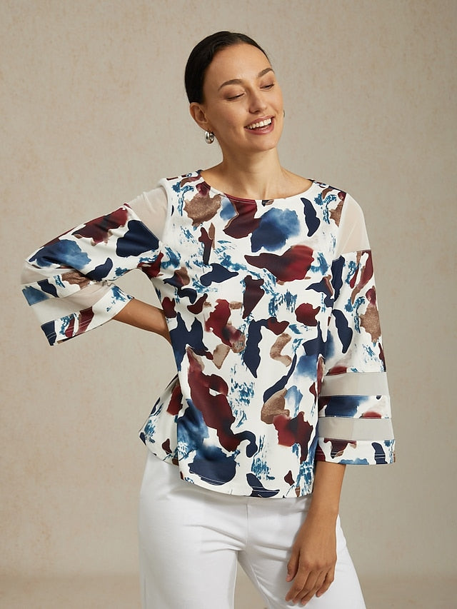 Women's Female Print Casual Multi Color Size S sleeve