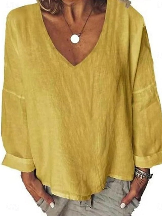 Women's Shirt Blouse 100% Cotton Solid Color Basic Casual