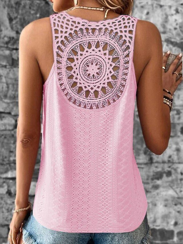 Women's Camisole Tank Top White Pink Blue Plain Cut Out