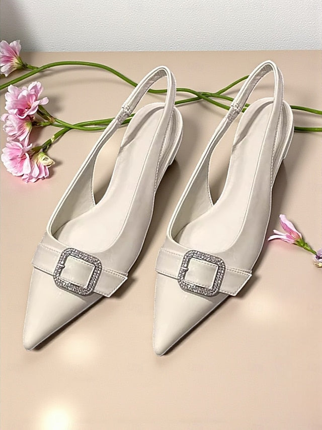 Rhinestone Flats Satin Pink with Slingback Buckle Women's
