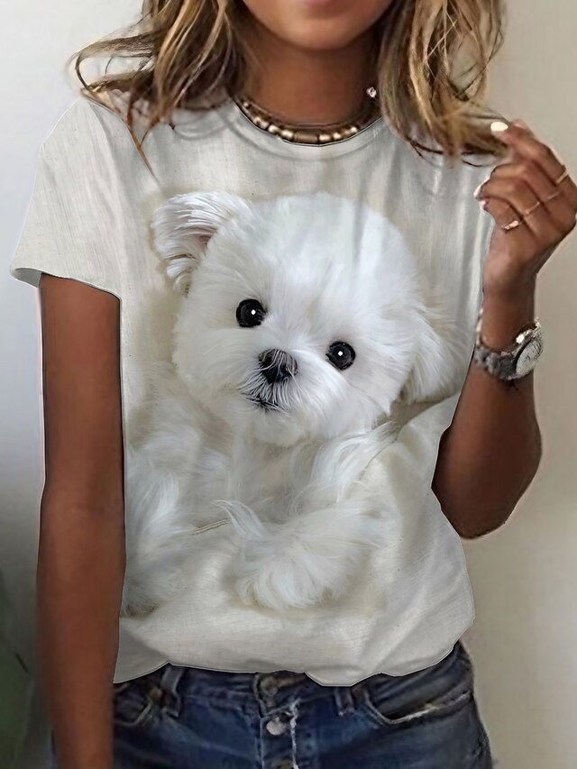 Women's T Shirt Print Dog Basic Short Sleeve Round Neck