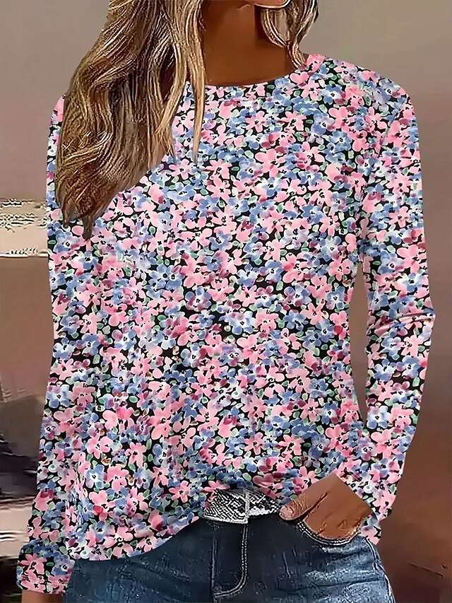 Women's T Shirt Print Ombre Floral Graphic Vintage Stylish