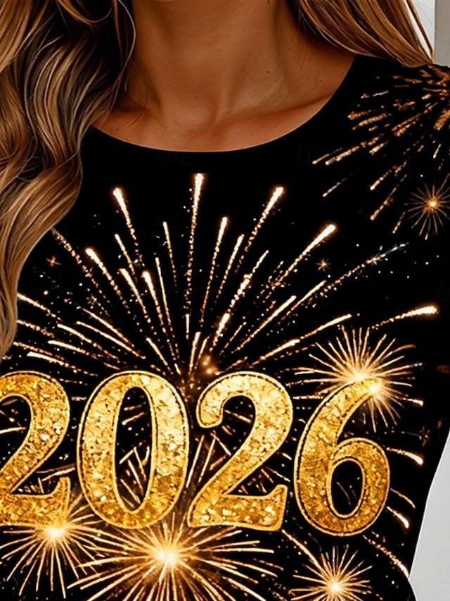 New Year Women's T Shirt Print Graphic Letter Fashion
