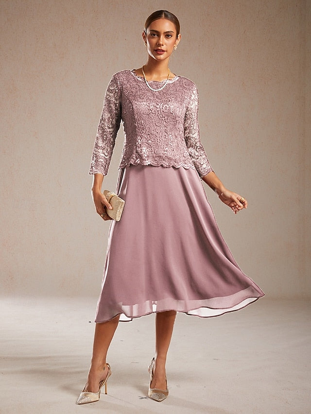 Women's Midi Dress Chiffon Dress Sequins Elegant Wedding