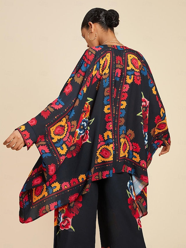 Women's Top Chiffon Floral Print Lapel Ethnic Style Casual