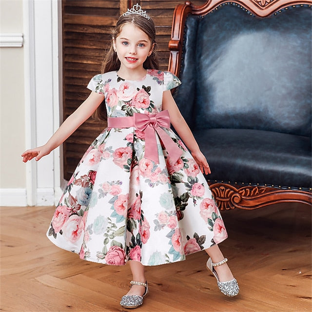 Short Flower Kids Floral Party Sleeve Dress Girls'