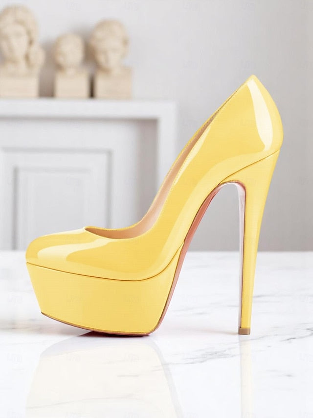 Women's and Pointed-Toe Patent Platform Heels with Black