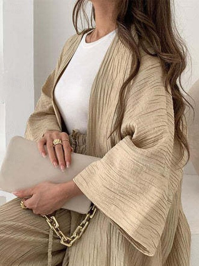 Women's Blouse Pants Sets Long Sleeve V Neck Solid Color