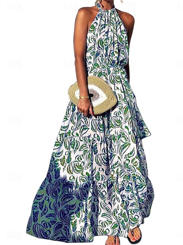 Women's Casual Dress Swing Dress Floral Print Halter Neck