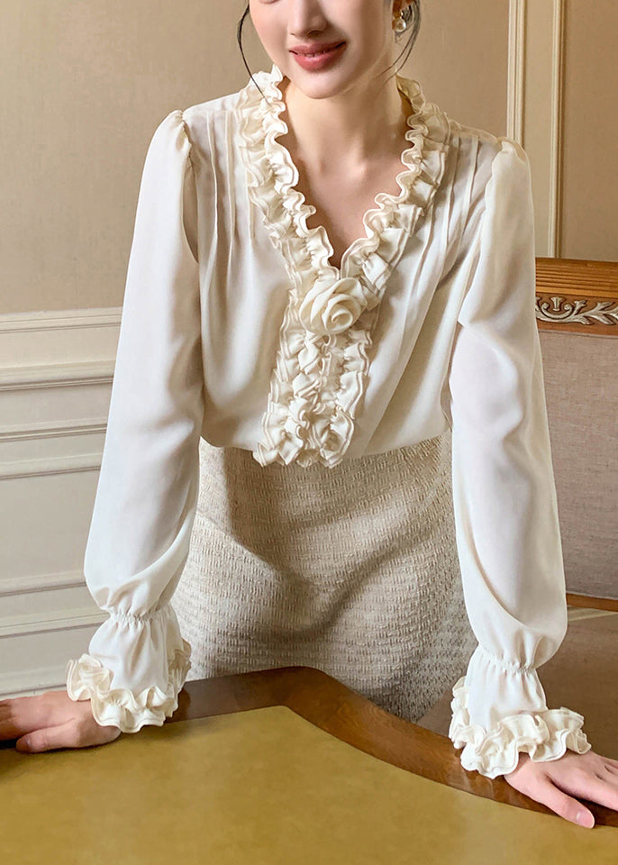 Apricot Art Shirt Petal Chiffon Solid Sleeve Ruffled