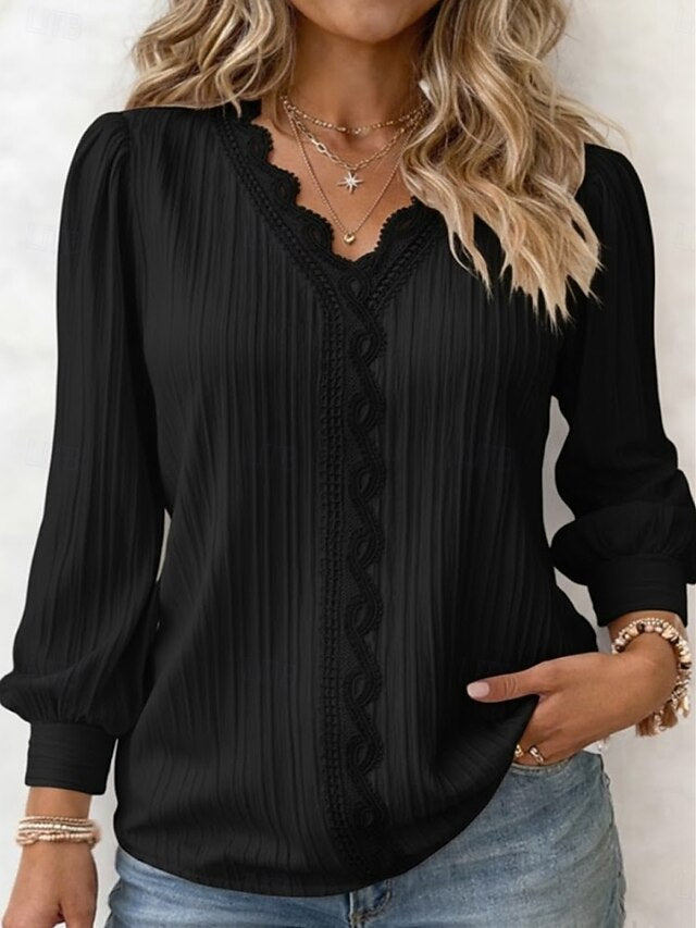 Women's Shirt Lace Patchwork Solid Color Elegant Stylish