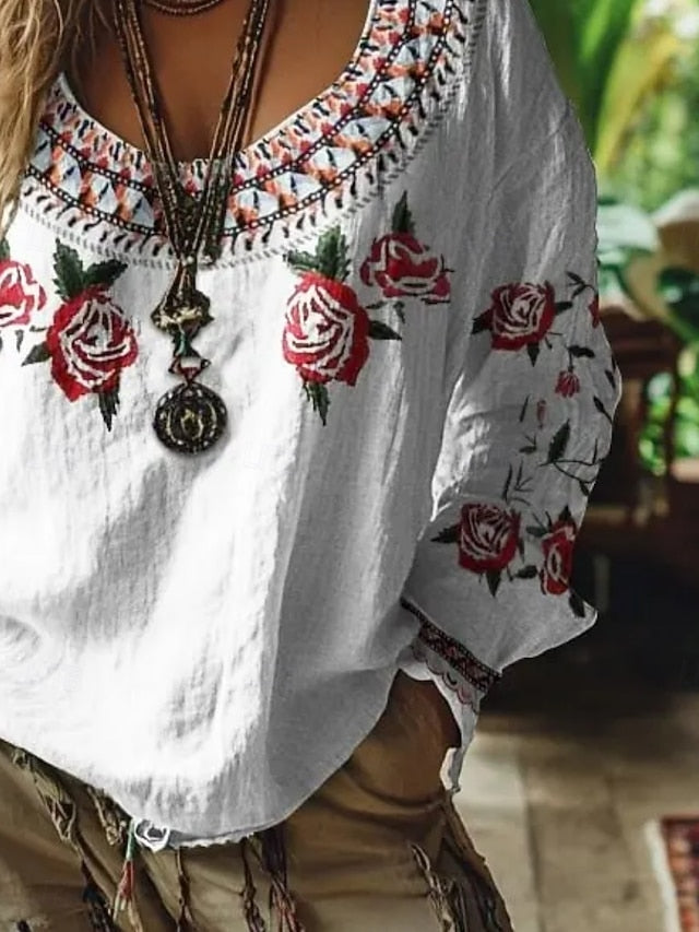 Women's Shirt Boho Shirt Blouse Print Floral Graphic