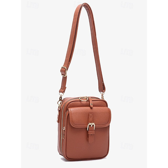 Tasche vorne braun mit Kunstleder Vintage Damen Crossbody