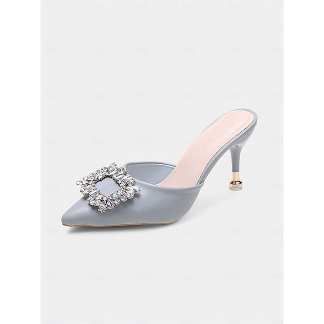 Mules Pointed Crystal Light Women's Toe with Blue Buckle