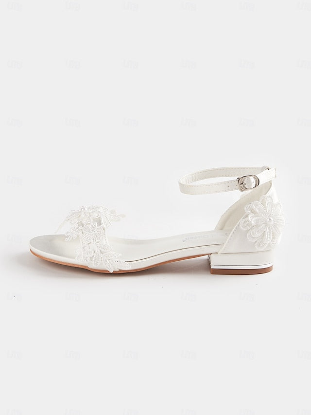 Elegant White Bridal Lace – Wedding Women's Sandals Flat