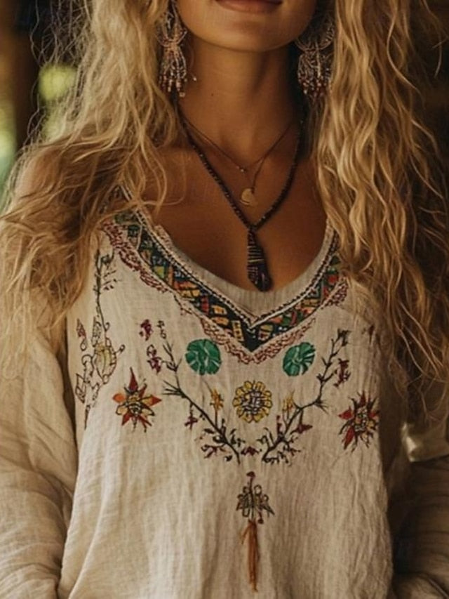 Women's Western Blouse Boho Shirt Blouse Print Flower