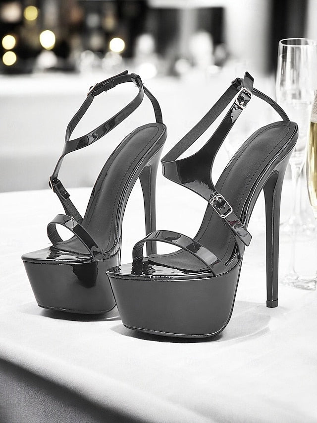 High Women's Platform Heel Black Sandals