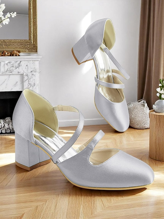 Jane 1950s Mary Elegant Green – Satin Block Heels Women's