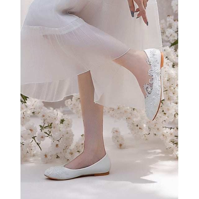 Embroidered Ballet Women's Vintage Lace – White Flats