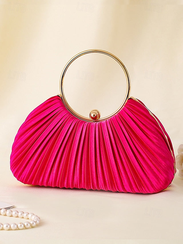 with Elegant Pleated Green Velvet Clutch - Handle Ring Gold