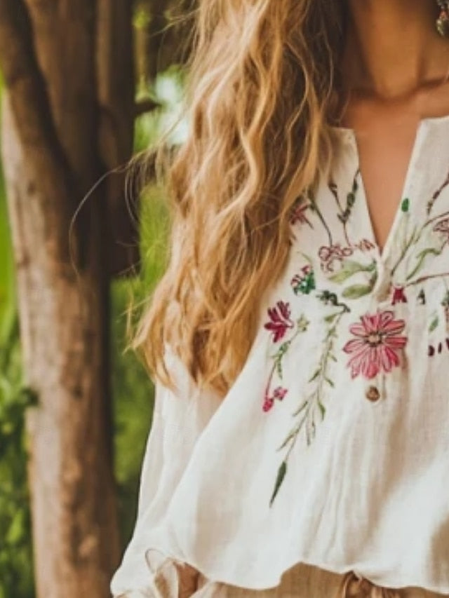 Women's Shirt Boho Shirt Blouse Print Floral Graphic