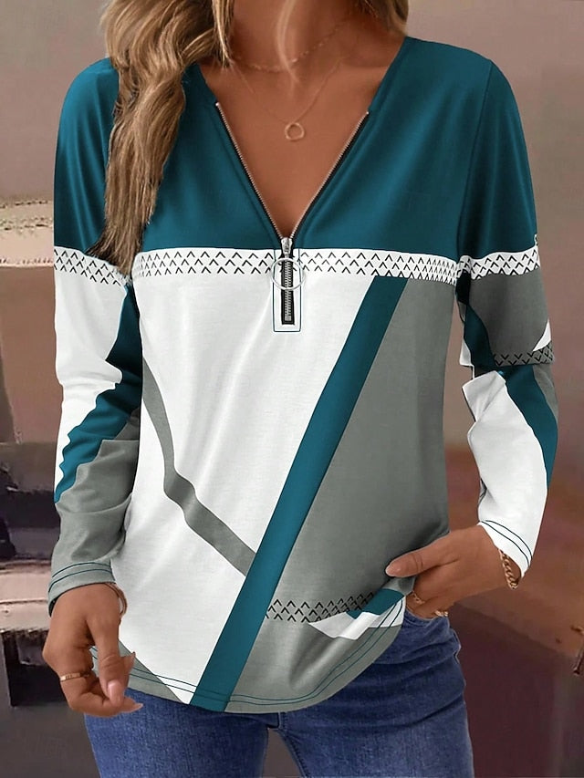 Women's T Shirt Zipper Print Graphic Geometric Fashion