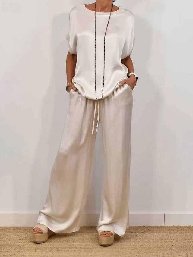 Women's Pants Sets Bolero Top Short Sleeve Crew Neck Plain