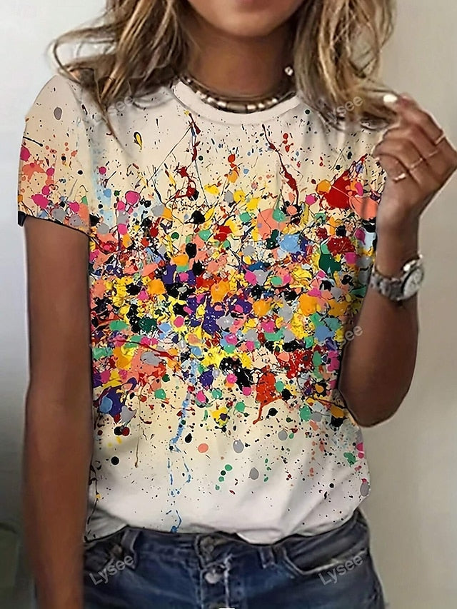 Women's T Shirt Print Ombre Casual Short Sleeve Round Neck