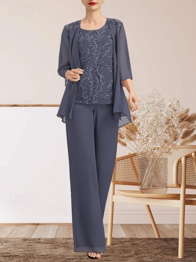 Dress Mother Piece 3 Pantsuit of Bride Elegant Guest Wedding the