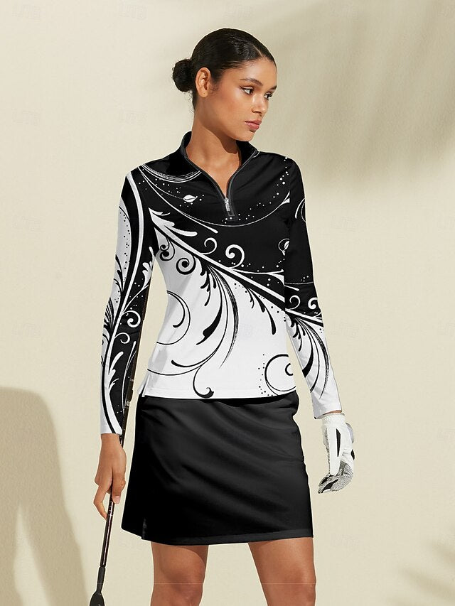 Women's Golf Polo Shirt Black Long Sleeve Top Ladies Golf