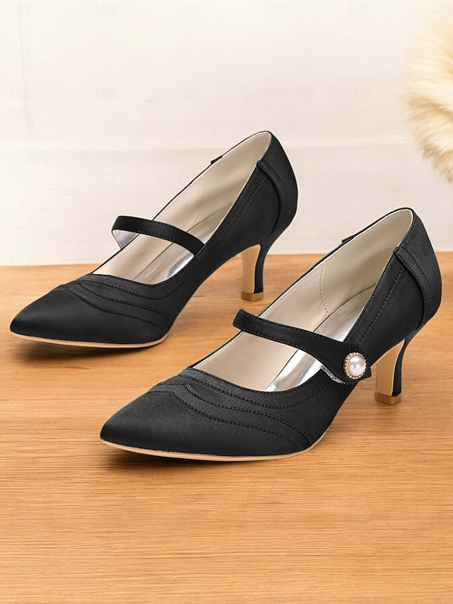 Jane Button Satin - with Heels Pearl Green Mary Elegant