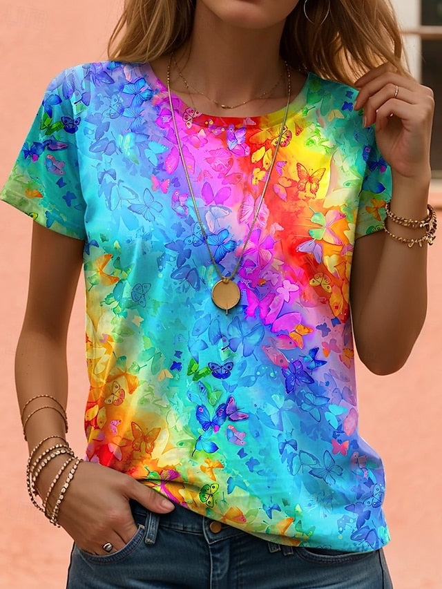 Women's T Shirt Print Gradient Casual Short Sleeve Round