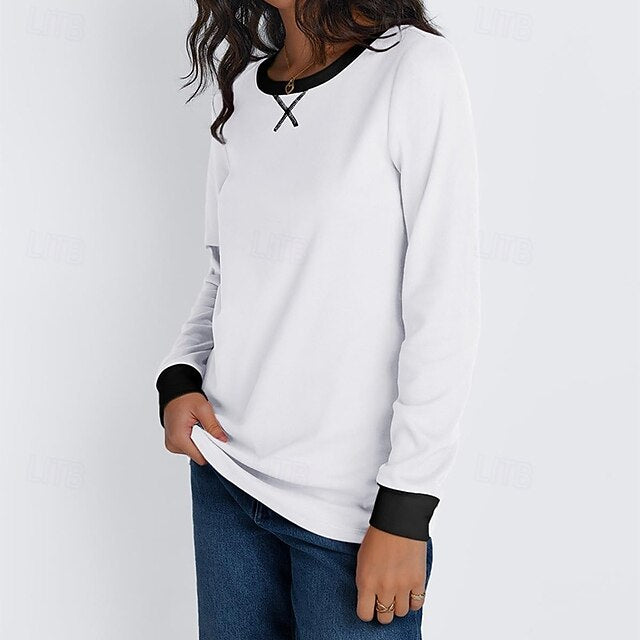 Women's T Shirt Tee Top Patchwork Color Block Elegant