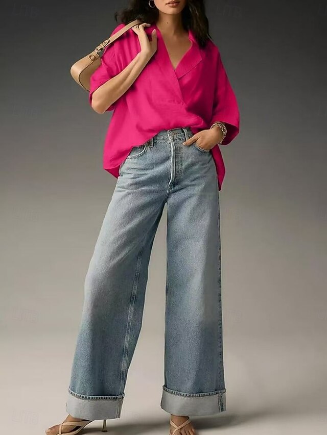 Women's Shirt Blouse Plain Stylish Classic Modern Short