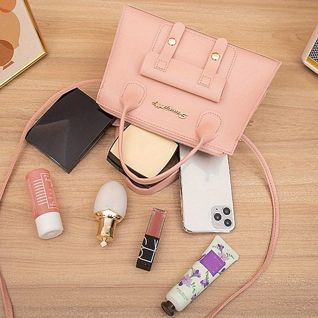 Women's White Faux Leather Handbag with Top Handle and