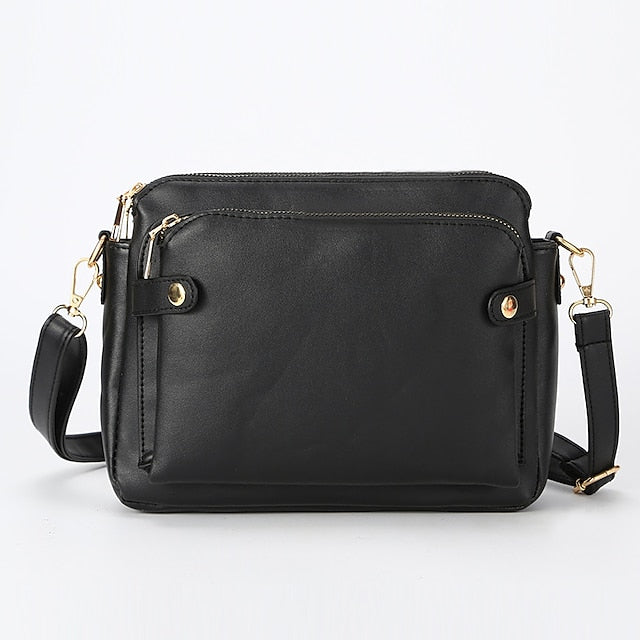 Schultertasche aus Leder für Damen im Vintage-Stil mit drei Lagen