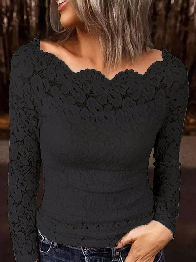 Women's Blouse Lace Patchwork Solid Color Elegant Stylish
