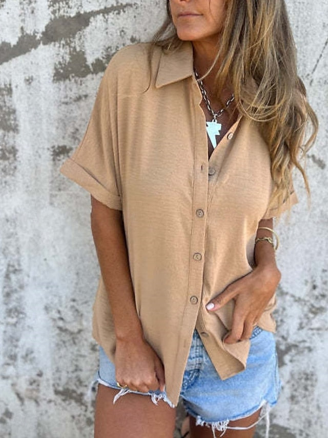 Women's Shirt Buttons Plain Basic Modern Half Sleeve Shirt