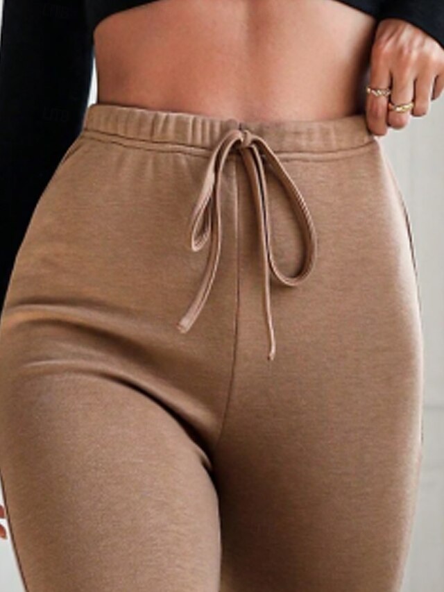 Women's fleece-lined drawstring tight warm high-waisted