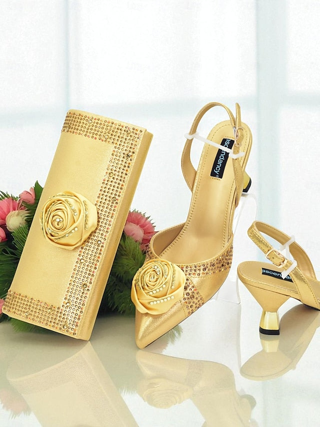Clutch Set and Women's Slingback - Heels Gold Matching