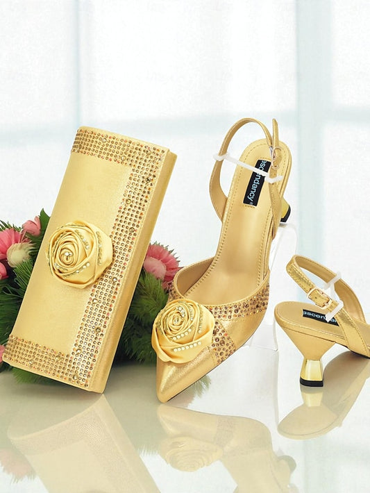 Clutch Set and Women's Slingback - Heels Gold Matching