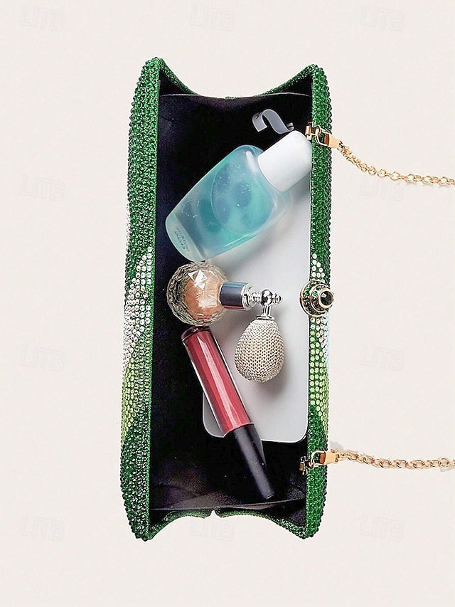 Women's Crystal Evening Chain Bag with Clutch Strap