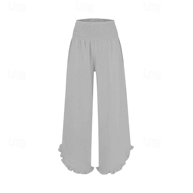 Women's Faux Cotton Linen Wide Leg Slacks Streetwear Casual