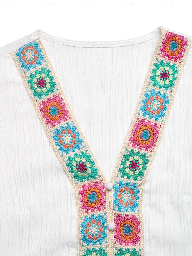 Women's Blouse Embroidered Floral Vacation Vintage Ethnic