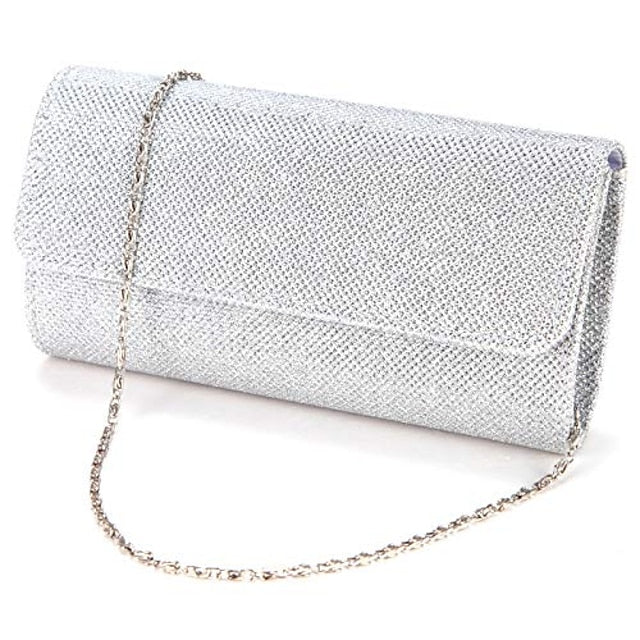 Glitter Elegant Women's – Clutch Evening Purse Silver