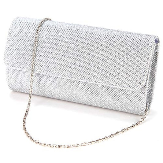 Glitter Elegant Women's – Clutch Evening Purse Silver