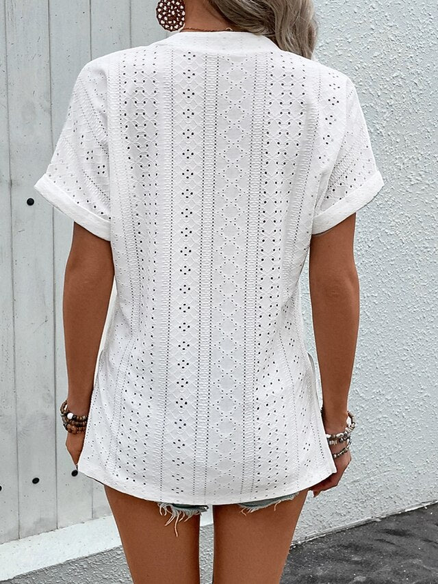 Women's T Shirt Tee Top Eyelet Plain Fashion Stylish