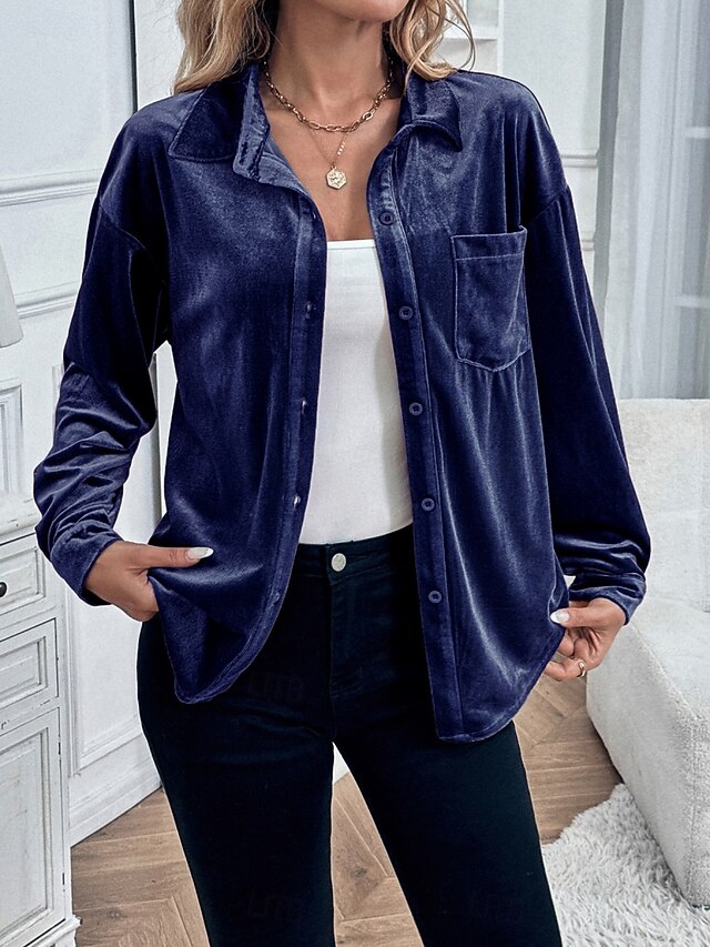 Women's Dress Shirt Button Up Shirt Blouse Velvet Blouse
